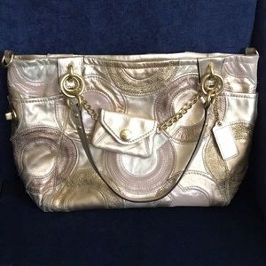 Coach Inlaid Op Art Leather Metallic Tote